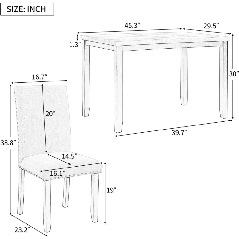 Ensemble de table à manger, ensemble de table de cuisine pour 4 personnes, ensemble de table à manger et de chaises en bois, ensemble de salle à manger pour cuisine/maison