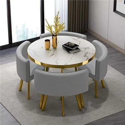 Mesa de comedor redonda de mármol de 80 cm, juego de 4 sillas, mesa central moderna de madera, muebles de lujo blancos para el hogar, muebles para apartamentos