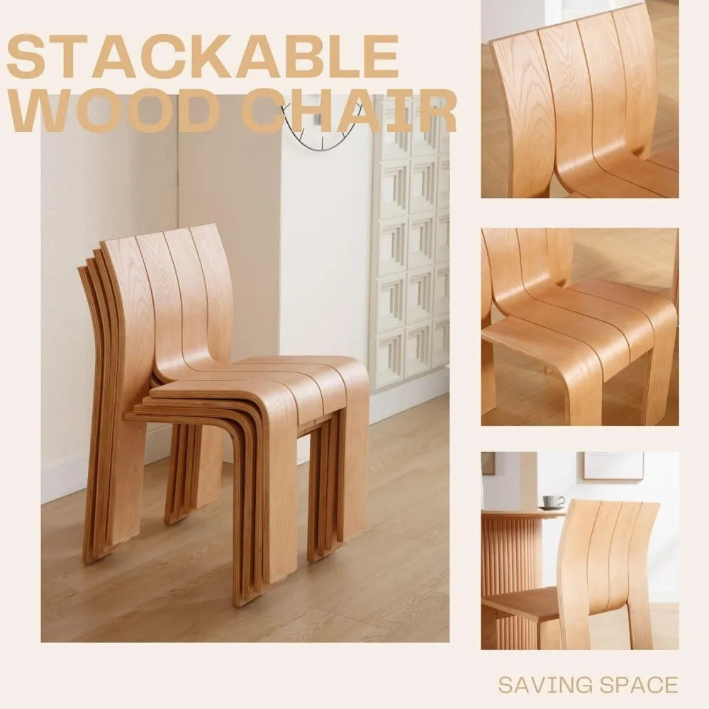 Juego de 4 sillas de comedor de madera modernas, sillas de cocina apilables de madera, sillas modernas para invitados, cocina, oficina, boda, fiesta, picnic