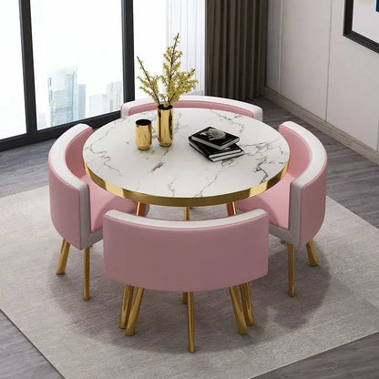 Marble Round 80cm Dining Tables Set 4 Chairs Modern Center Wood Table Luxury White Muebles Para El Hogar Apartment Furniture