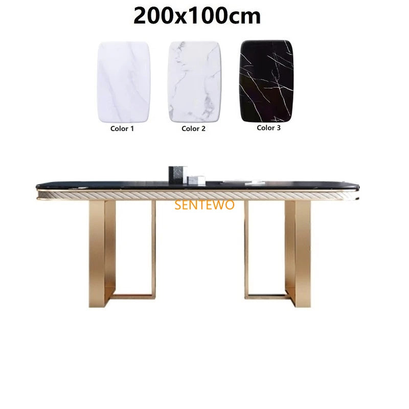 SENTEWO Ensemble de table à manger de cuisine en marbre de luxe italien avec chaise et cadre doré en acier inoxydable Mesa Com 6 Cadeiras