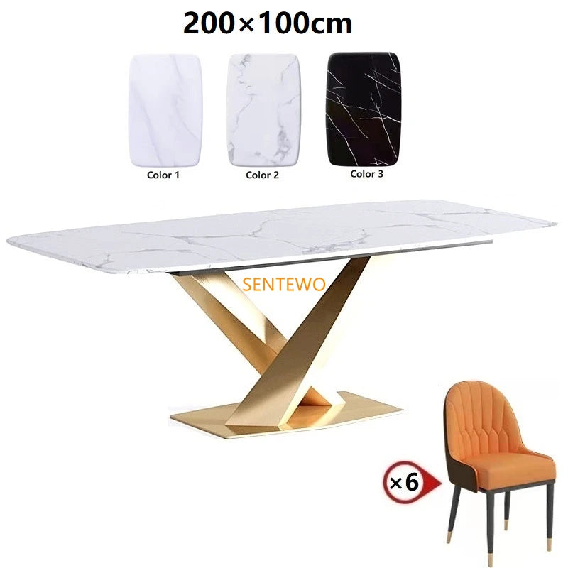 Mesa de comedor de cocina de mármol SENTEWO, juego de 4 sillas, marco de acero inoxidable chapado en oro, muebles para el hogar, mesa de Jantar, 6 sillas