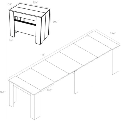 20"-118" Extendable Dining Table for 2-12 People, Modern Transformer Table, Space-Saving Extra Long Folding Dining Table