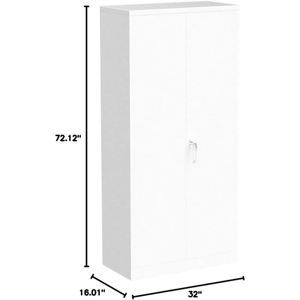 White Metal Storage Cabinet, 72" Steel Locking Cabinet with Doors and 4 Adjustable Shelves, Tall Tool Cabinets Lockable