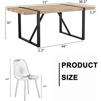 Juego de mesa de comedor de 7 piezas 6, mesa de comedor rectangular moderna de madera de 71'' y sillas de comedor de tela 6, mesa de cocina y sillas 6, ideal