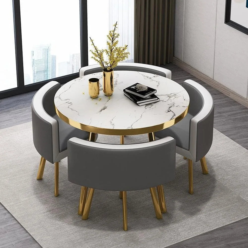 Mesa de comedor redonda de mármol de 80 cm, juego de 4 sillas, mesa central moderna de madera, muebles de lujo blancos para el hogar, muebles para apartamentos