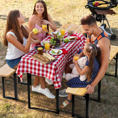 Folding Picnic Tables with Benches Set, Weather-Resistant Wooden Beer Garden Table Bench