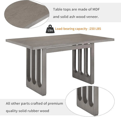 Juego de mesa de comedor Lumisol para 6 personas, mesa de comedor rectangular con 6 sillas tapizadas, juego de mesa de comedor de madera de 7 piezas, estilo rústico