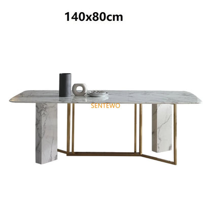 SENTEWO Ensemble de table à manger de cuisine et 6 chaises de luxe en marbre italien avec base en acier inoxydable doré