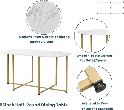 Juego de mesa de comedor de cocina de 7 piezas de metal Merax para 6 personas, juego de mesa de comedor de mármol sintético, juego de mesa de comedor industrial moderno