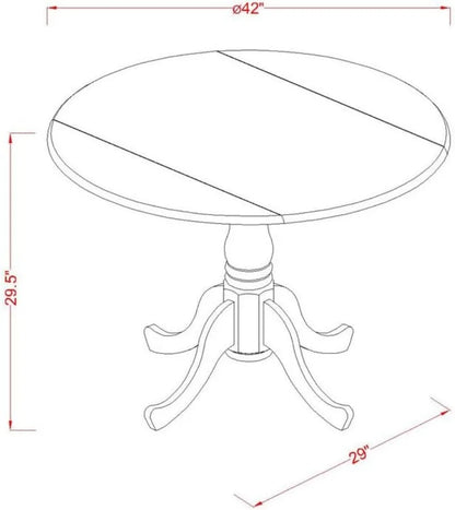 El juego de 3 piezas DLIN3-OAK-W de East West Furniture contiene una mesa de comedor redonda con hojas abatibles y 2 sillas con asiento de madera, 42 x 42 pulgadas