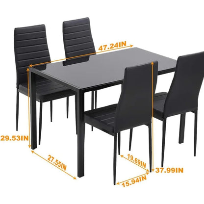 Juego de mesa de comedor PayLessHere de 5 piezas con 4 sillas de cuero sintético con marco de metal rectangulares modernas para espacios pequeños