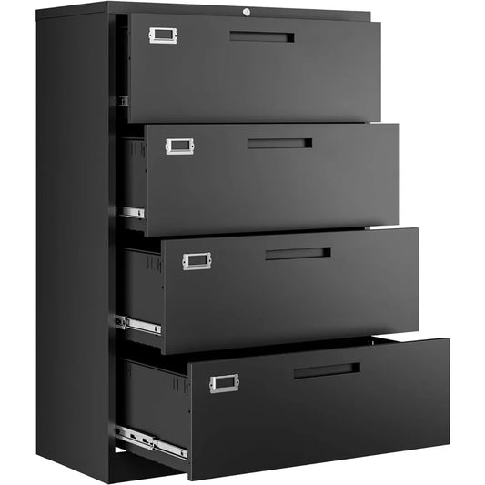 Archivadores, archivadores laterales de metal de 4 cajones, gabinetes de almacenamiento con cerradura, para oficina en casa, para archivos de tamaño carta, legal o A4