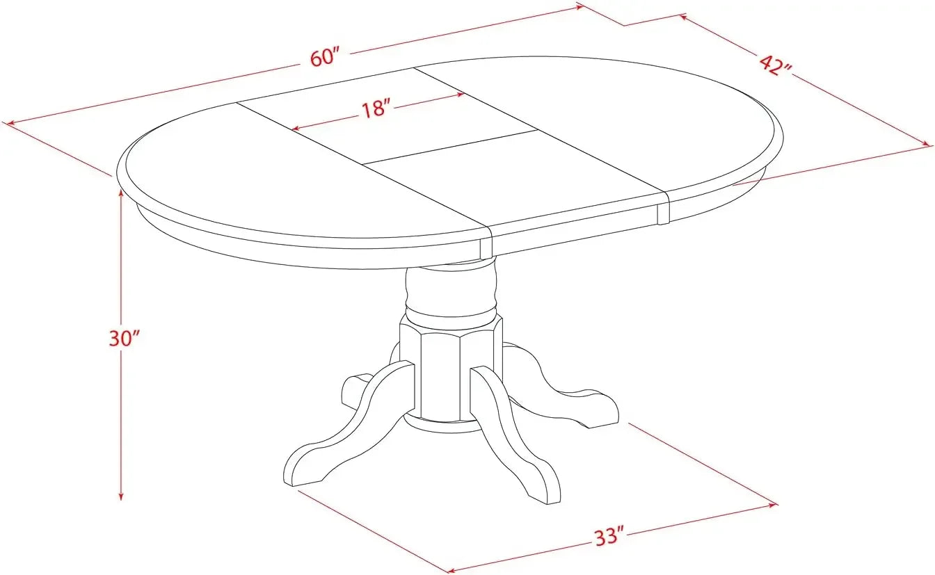 El juego de mesa de comedor de 7 piezas East West Furniture AVAT7-BLK-LC consta de una mesa de cocina ovalada con hojas de mariposa y 6 hojas de imitación L