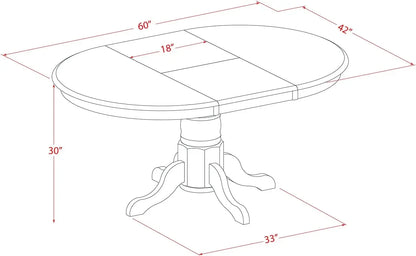 El juego de mesa de comedor de 7 piezas East West Furniture AVAT7-BLK-LC consta de una mesa de cocina ovalada con hojas de mariposa y 6 hojas de imitación L