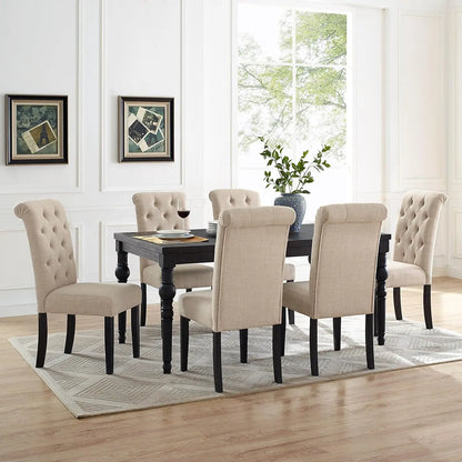 Roundhill Furniture Leviton Urban Style Dark Washed Wood Dining Set: Table and 6 Chairs, Tan