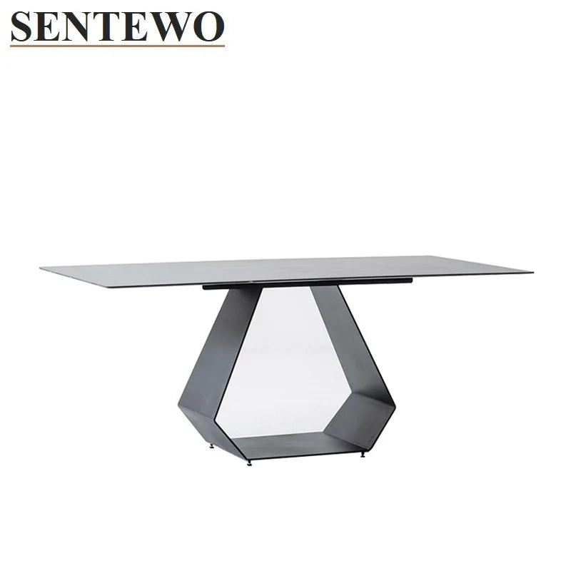 SENTEWO Table à manger en dalle de roche italienne avec 4 chaises et base en acier au carbone Tables en faux marbre Meubles de cuisine Cuisine avec chaise