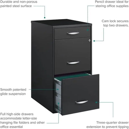 Archivador vertical de metal color carbón de 27,32 pulgadas con cajón de tercera fila, material de oficina preinstalado y con cerradura