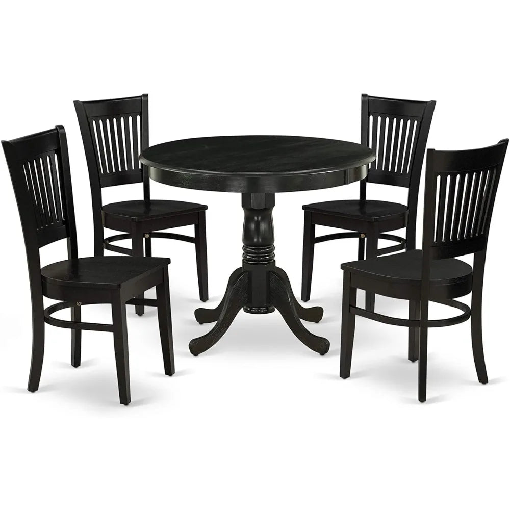 Juegos de comedor, juego de mesa de comedor moderno de 5 piezas que incluye una mesa de cocina redonda con pedestal y 4 sillas de comedor, 36 x 36