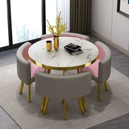 Marble Round 80cm Dining Tables Set 4 Chairs Modern Center Wood Table Luxury White Muebles Para El Hogar Apartment Furniture