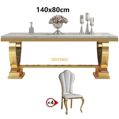 SENTEWO Ensemble de tables et chaises de salle à manger de luxe en marbre avec base en métal émaillé au titane et doré