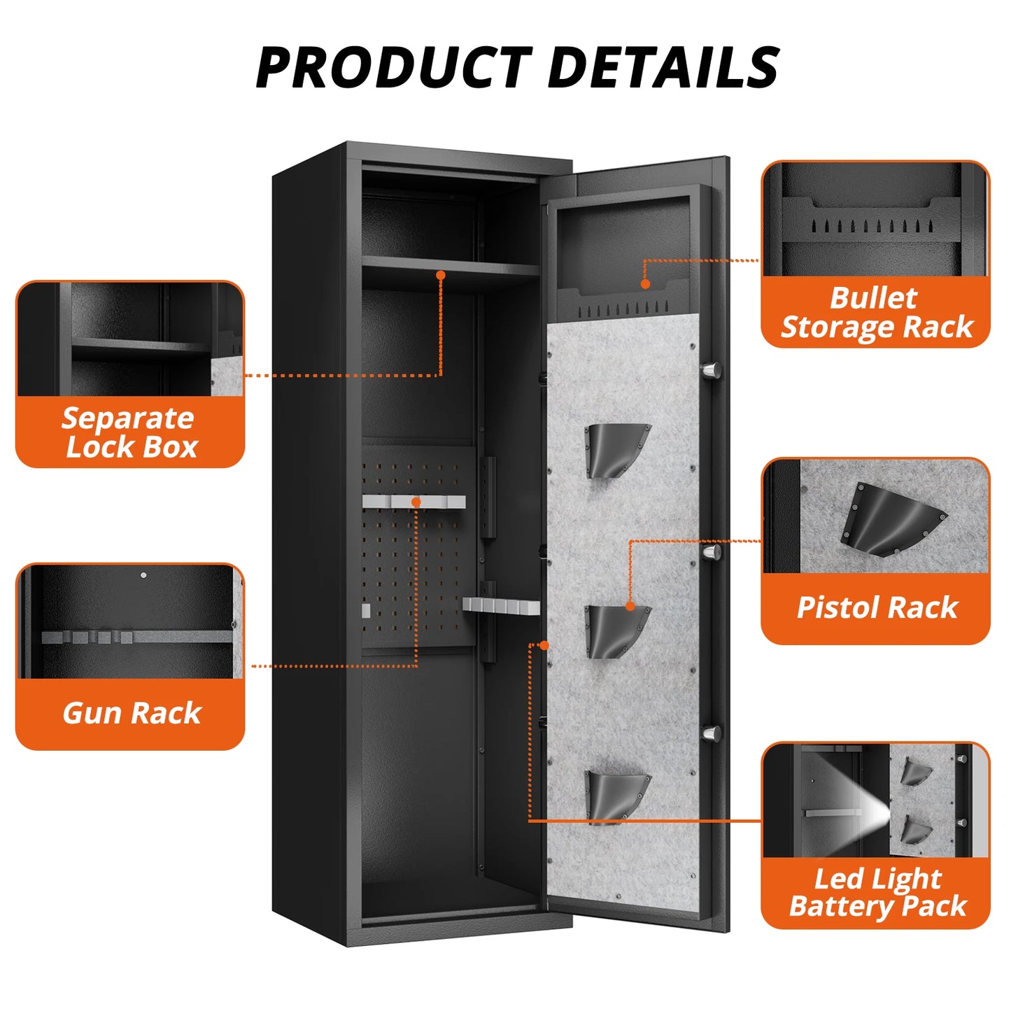 Armoire de sécurité pour 10 à 15 armes à feu avec 3 pochettes pour pistolets, armoire biométrique de grande taille, casier pour armes à feu robuste et haut pour la maison, fusil, pistolet