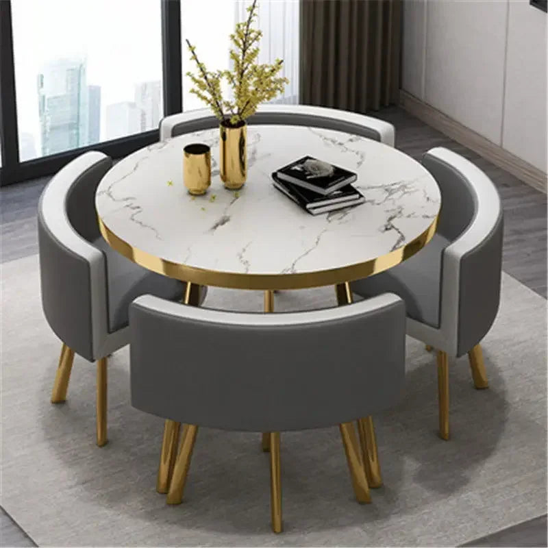 Marble Round 80cm Dining Tables Set 4 Chairs Modern Center Wood Table Luxury White Muebles Para El Hogar Apartment Furniture