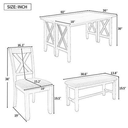 Ensemble de table à manger rectangulaire en bois avec 4 chaises et coussin de banc Ensemble de table de cuisine et de chaises de salle à manger pour 6 personnes Design pliable