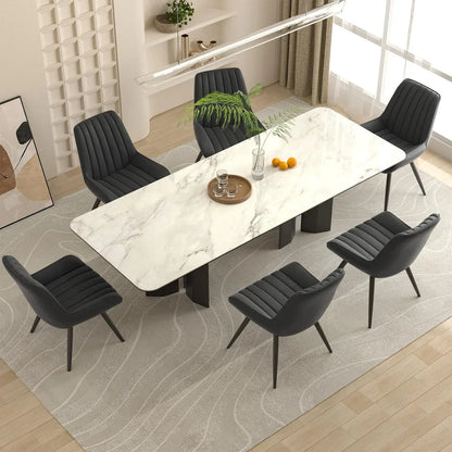 Juego de 6 sillas de comedor modernas, cómodas sillas de comedor con cojines gruesos, sillas auxiliares de cocina de tela con patas de metal, color negro