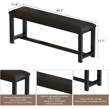 Ensemble de table de salle à manger avec 2 bancs, ensemble de table à manger pour 4 à 6 personnes, ensemble de table de petit-déjeuner en faux marbre et revêtement en cuir PU