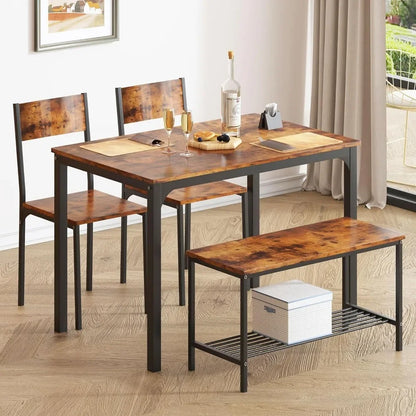 Juegos de comedor con estante de almacenamiento y sillas, juego de mesa de cocina para 4 personas, banco para 2 personas, mesas y sillas de comedor, envío gratuito