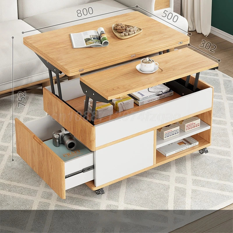 Mesa de comedor plegable elevable Mesa de centro multifuncional Mueble de sala de estar de doble propósito Hogar simple Apartamento pequeño