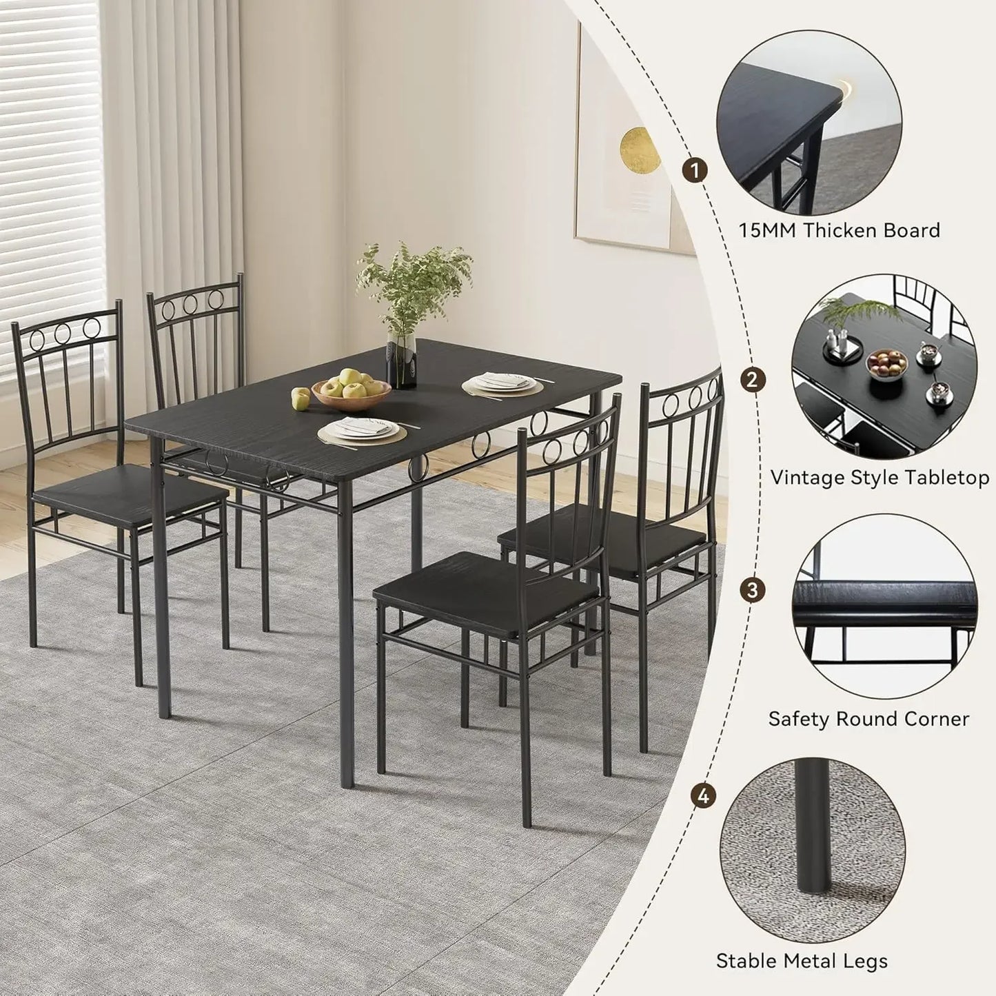 Juego de mesa de comedor para 4, mesa de cocina de 5 piezas y sillas, juego de mesa de comedor rectangular con 4 sillas, cocina que ahorra espacio