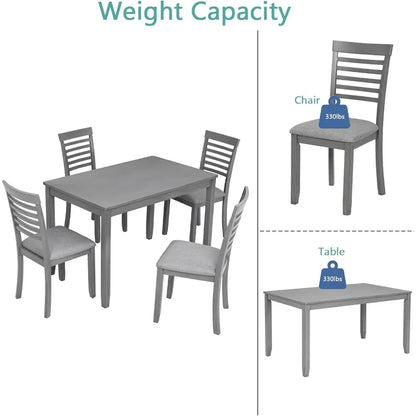 Ensemble de table à manger en bois pour 4 personnes, table rectangulaire avec 4 chaises rembourrées, ensemble de table à manger 5 pièces pour cuisine et salle à manger