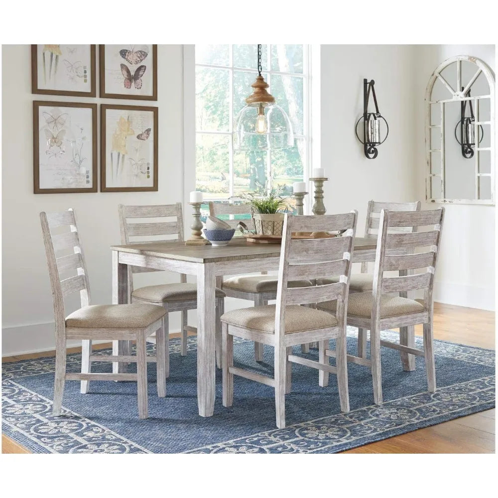 Juego de mesa de comedor Skempton Cottage con 6 sillas tapizadas, encalado, 36" de ancho x 60" de profundidad x 30" de alto