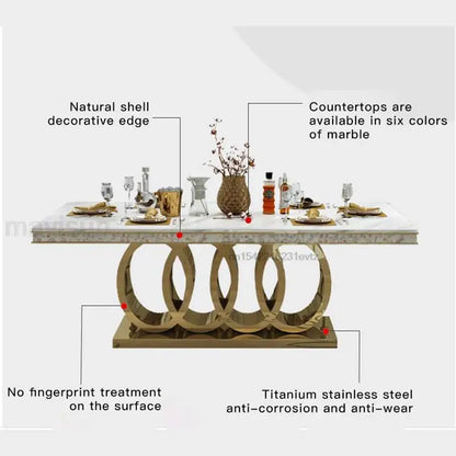 Mesa de comedor y sillas de mármol posmoderno de primera calidad, combinación de acero inoxidable, corona, apartamento, muebles tallados en oro, mesa