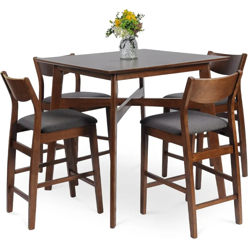 Juegos de comedor de madera de altura de mostrador para 4 personas Juego de mesa de desayuno y sillas de cocina pequeña de mediados de siglo Taburetes de bar y mesas altas de pub