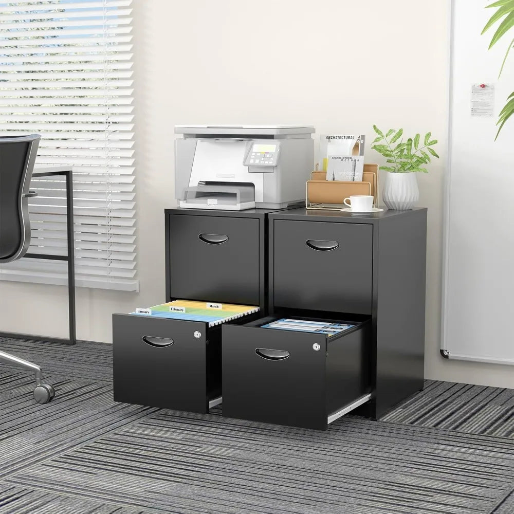 2-drawer Locked Metal Office Filing Cabinet, Black Vertical Modern Filing Cabinet, Office with Two Hanging Letter Drawers