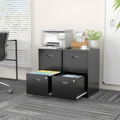 2-drawer Locked Metal Office Filing Cabinet, Black Vertical Modern Filing Cabinet, Office with Two Hanging Letter Drawers