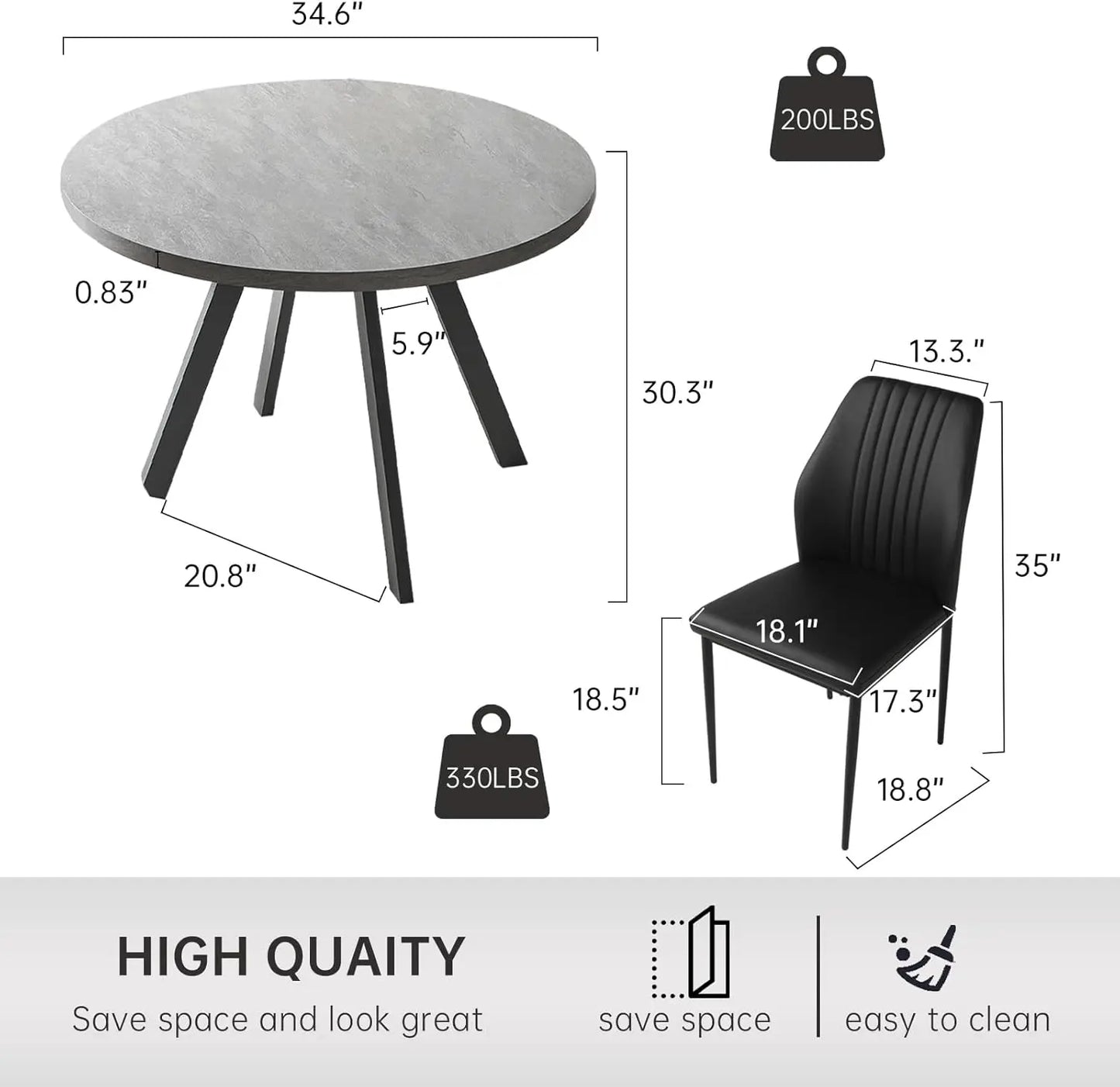 Juego de mesa de comedor redonda para 4, juego de mesa de centro informal moderno para cocina, sala de estar, apartamento, ahorro de espacio