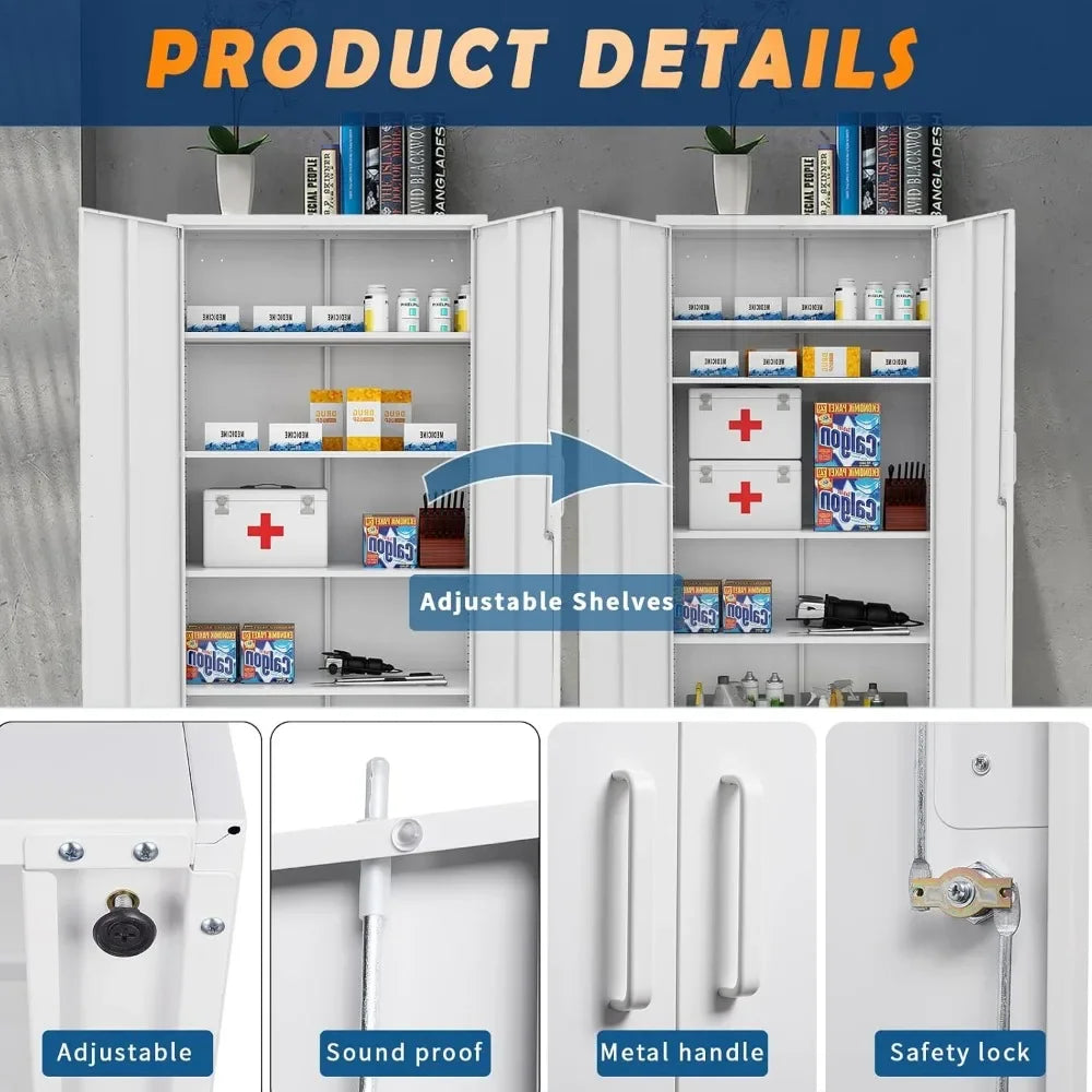 Filing Cabinet Metal Garage Storage with 2 Doors and 5 Adjustable Shelves, 71", Up To 180lbs, Easy To Assemble, Office Cabine