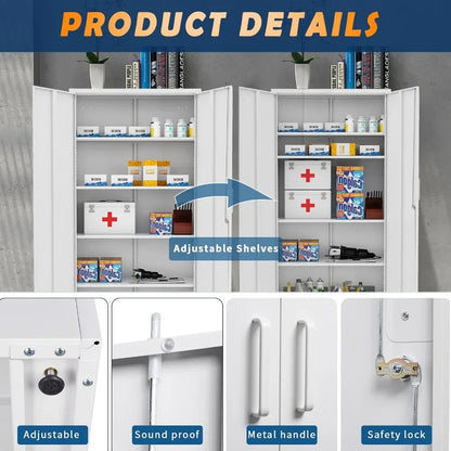 Filing Cabinet Metal Garage Storage with 2 Doors and 5 Adjustable Shelves, 71", Up To 180lbs, Easy To Assemble, Office Cabine