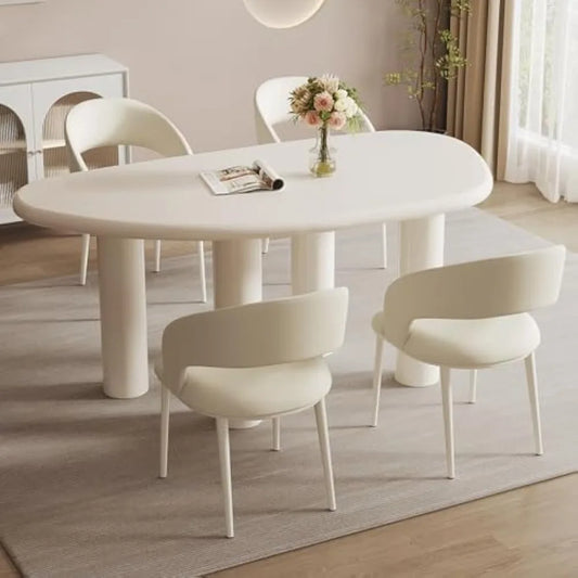 Juego de comedor ovalado para 4 personas, juego de mesa de desayunador de 63,77 pulgadas con 4 sillas beige, juego de mesa de comedor pequeña, mesa y sillas