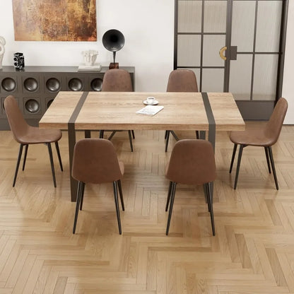 Juego de mesa de comedor de 7 piezas 6, mesa de comedor rectangular moderna de madera de 71'' y sillas de comedor de tela 6, mesa de cocina y sillas 6, ideal