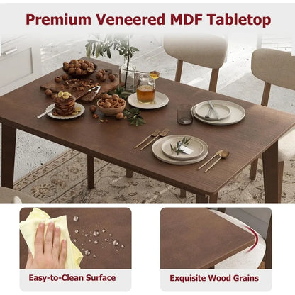 Juego de mesa de comedor para 4 personas, mesa de cocina moderna de mediados de siglo y 4 sillas, patas de madera de caucho, respaldo curvo, juego de comedor