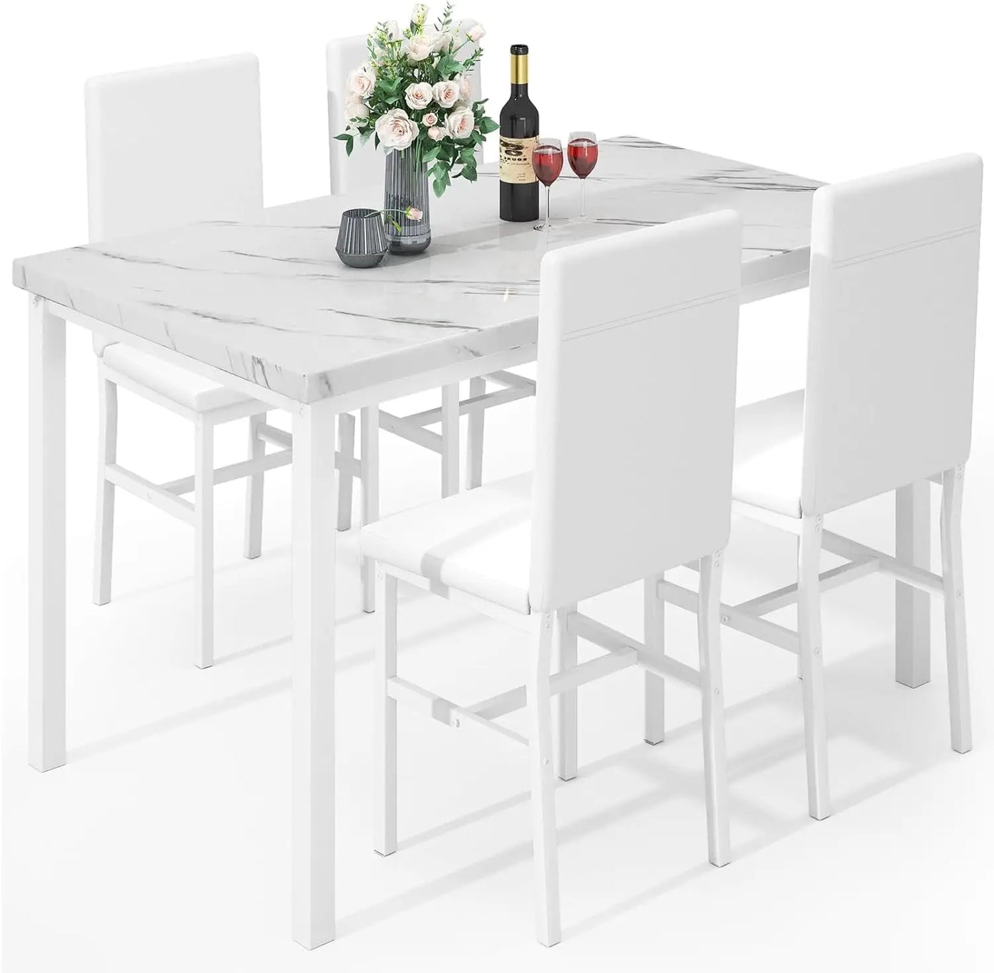 Ensemble de table à manger pour 4 personnes, ensemble de table et de chaises de cuisine moderne de 4 pièces, ensemble de table de salle à manger peu encombrante de 5 pièces avec plateau en faux marbre