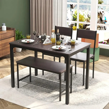 Juego de mesa de comedor para 4, juego de mesa de cocina con sillas y banco, juego de mesa de comedor de 4 piezas para espacios pequeños, apartamento