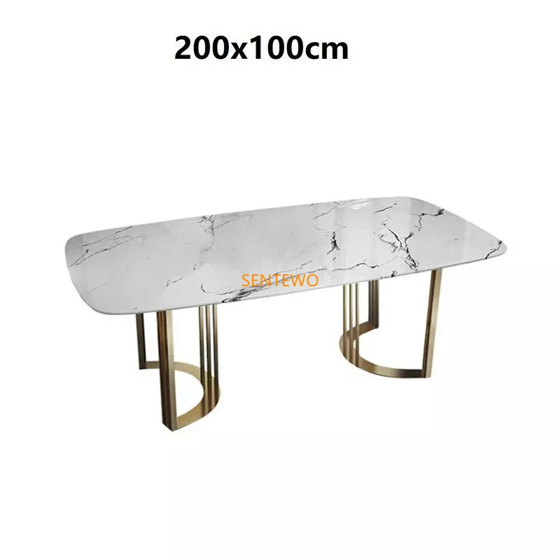 SENTEWO Ensemble de table à manger de luxe en marbre italien 6 chaises en acier inoxydable avec base plaquée or Meubles de maison Mesa Com 4 Cadeiras