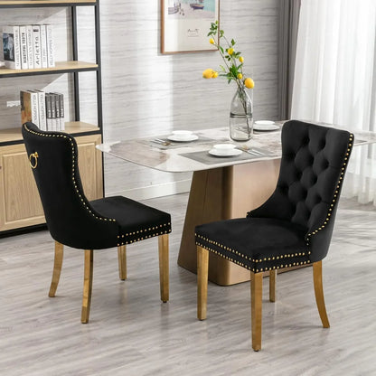 Juego de mesa de comedor de vidrio rectangular moderno de 5 piezas para 4 personas, mesa de comedor de 51" de largo con 4 sillas negras con mechones dorados de lujo