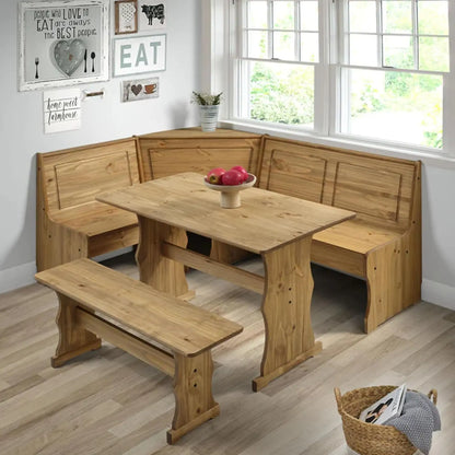 Ensemble de salle à manger d'angle en bois 64,8" L x 19,9" P x 33,4" H - Ensemble table et banc de ferme, meubles de ferme pour salle à manger - C